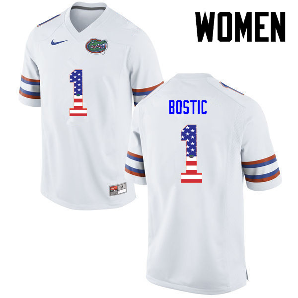 Women Florida Gators #1 Jonathan Bostic College Football USA Flag Fashion Jerseys-White